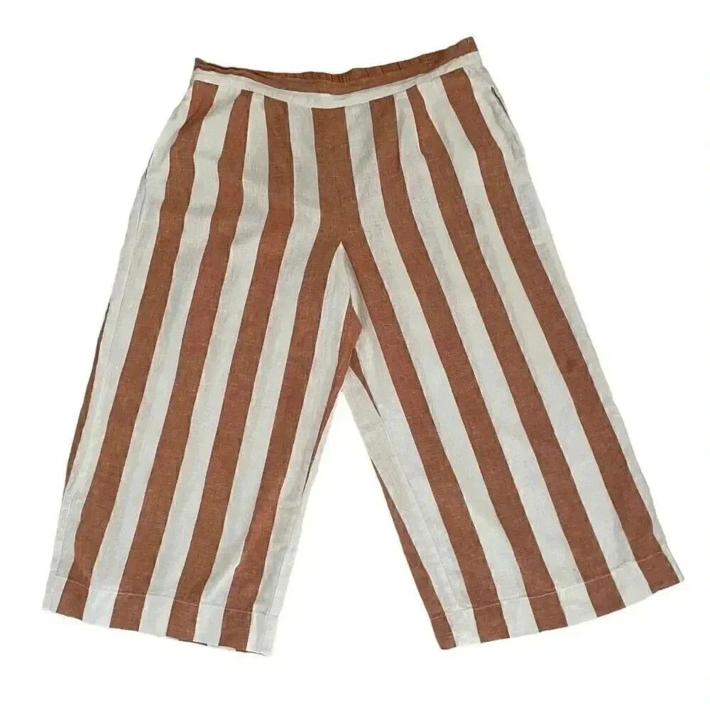 Beachlunchlounge White Brown  High Rise Wide Leg Pull on Y2K Bohemian XL #1780